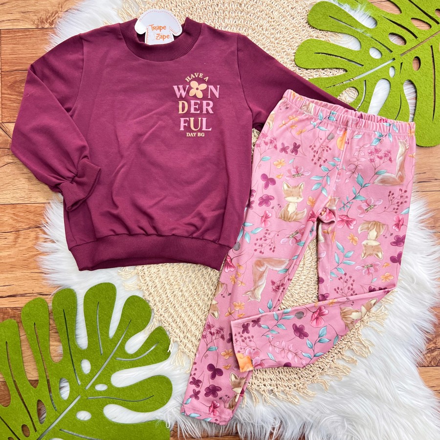 Conj. Casaco Gola Alta Have a Wonderful e Calça Floresta Encantada - Uva